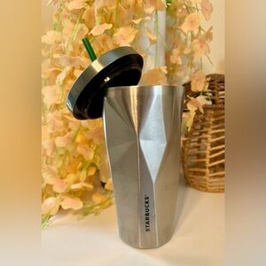 Starbucks Metallic Stainless Steel 16 oz Ripple Wave Coffee Tumbler Cup Straw